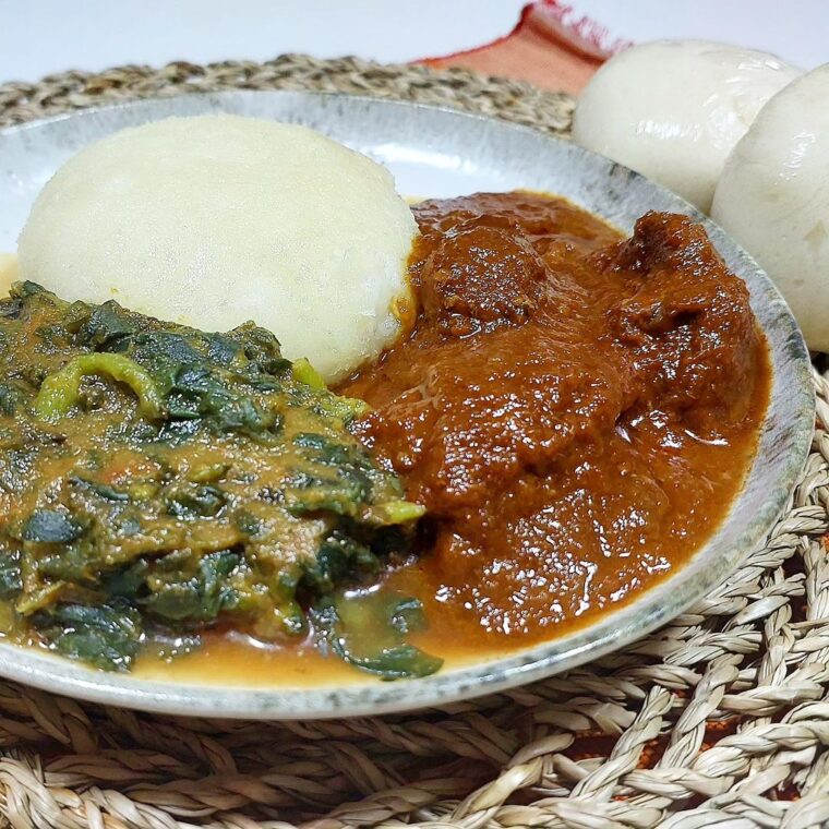 Fufu With Nigerian Beef Stew & Nigerian Spinach Stew
