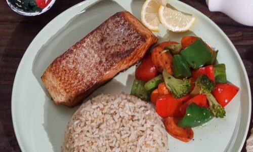 Salmon Steak With Fried Rice
