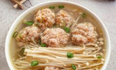 Resep Sup Bola Daging Jamur Enoki Dari yscooking