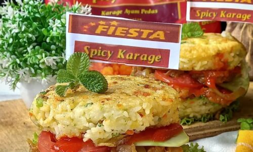 Burger Nasi Sayur Spicy Karage - Masakan dari Brokoli dan Nasi
