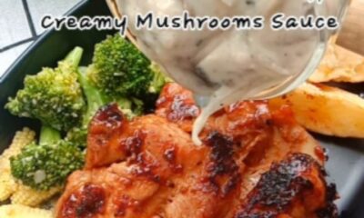 Chicken Steak With Creamy Mushrooms Sauce - Masakan dari Ayam dan Brokoli