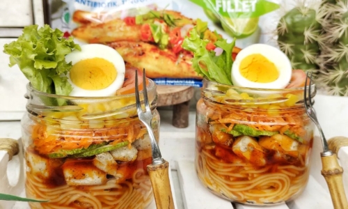 Spaghetti Ramen Tilapia In Jar