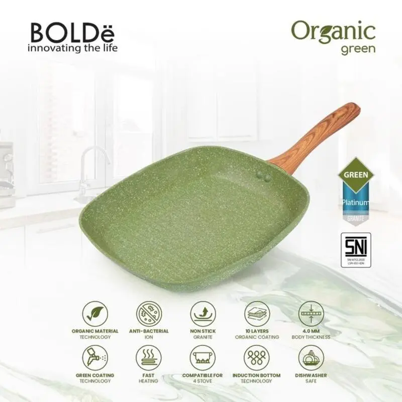 teflon bakar anti lengket: bolde organic green grill pan