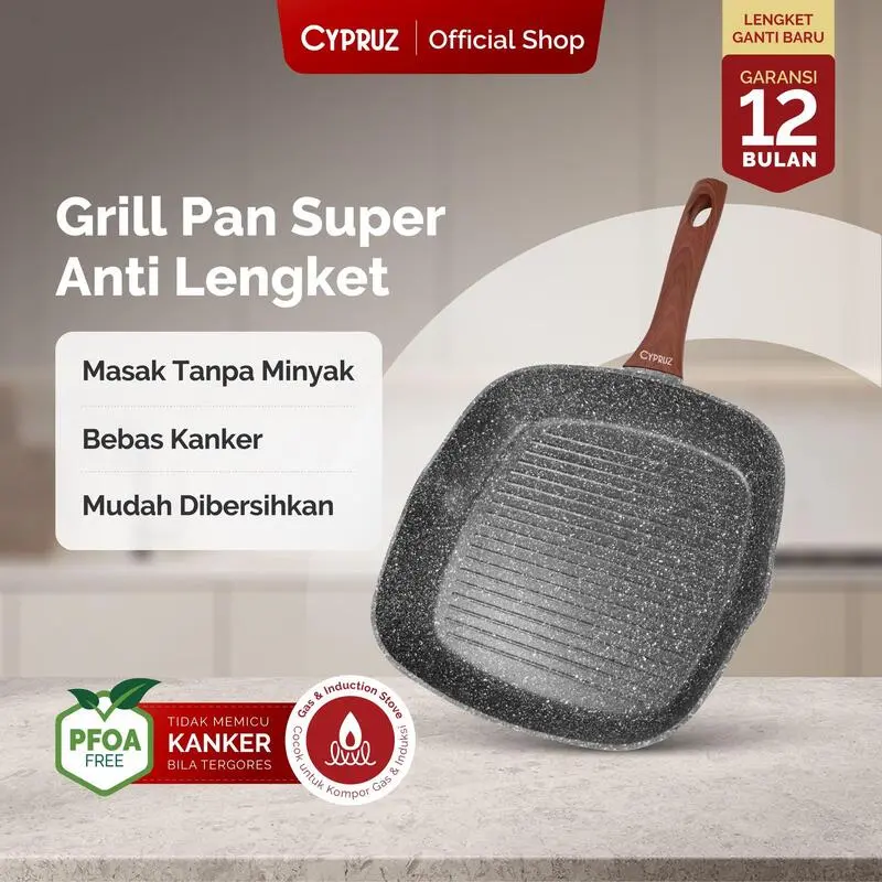teflon bakar anti lengket: cypruz marble grill pan